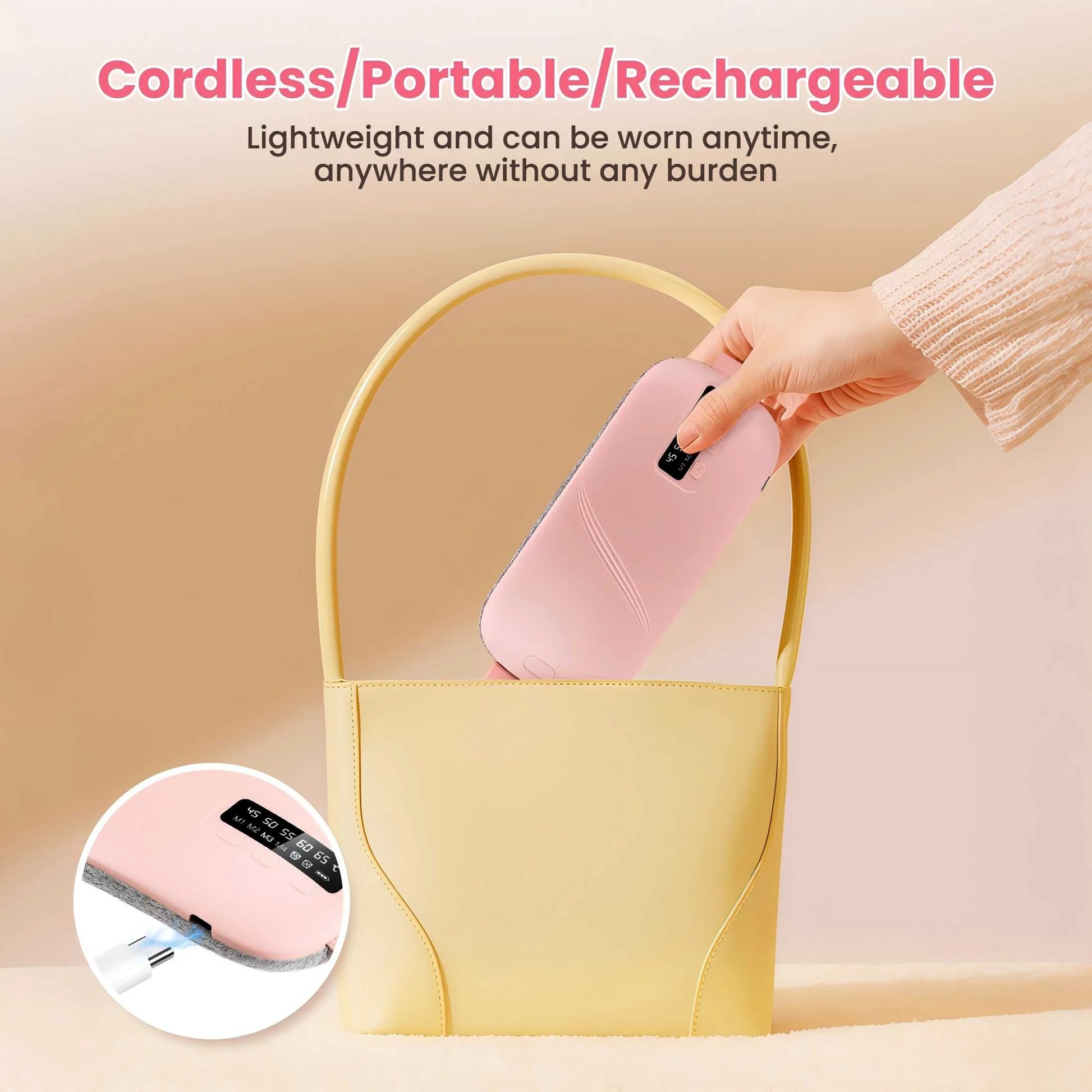 Cordless Heating Pad for Period Cramps & Menstrual, 5 Heat Levels, 4 Massage Modes, Portable Abdominal Belt with Ntc Safe Temperature Control, 15/30 Min Auto Timer