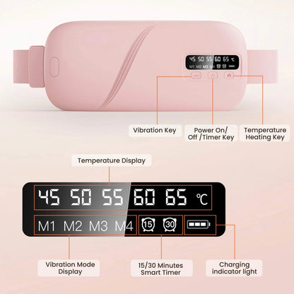 Cordless Heating Pad for Period Cramps & Menstrual, 5 Heat Levels, 4 Massage Modes, Portable Abdominal Belt with Ntc Safe Temperature Control, 15/30 Min Auto Timer