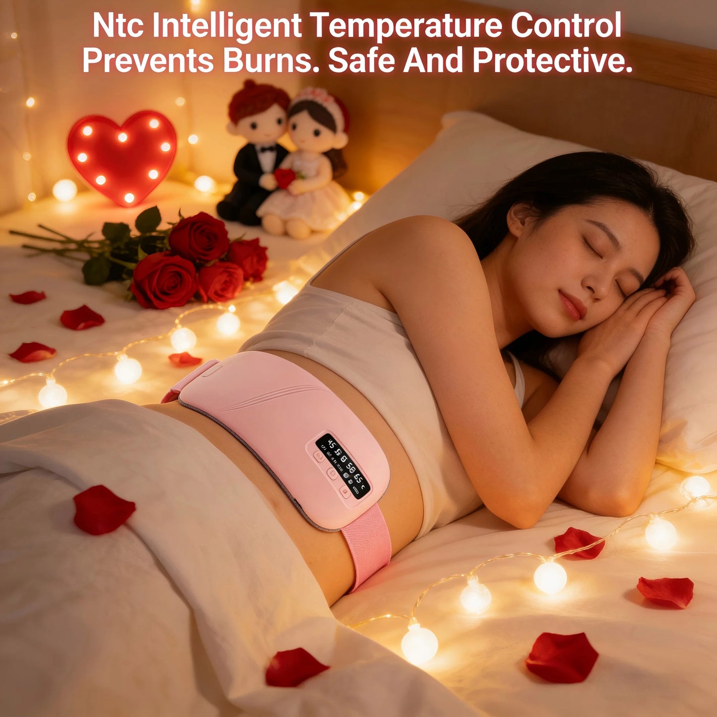 Cordless Heating Pad for Period Cramps & Menstrual, 5 Heat Levels, 4 Massage Modes, Portable Abdominal Belt with Ntc Safe Temperature Control, 15/30 Min Auto Timer