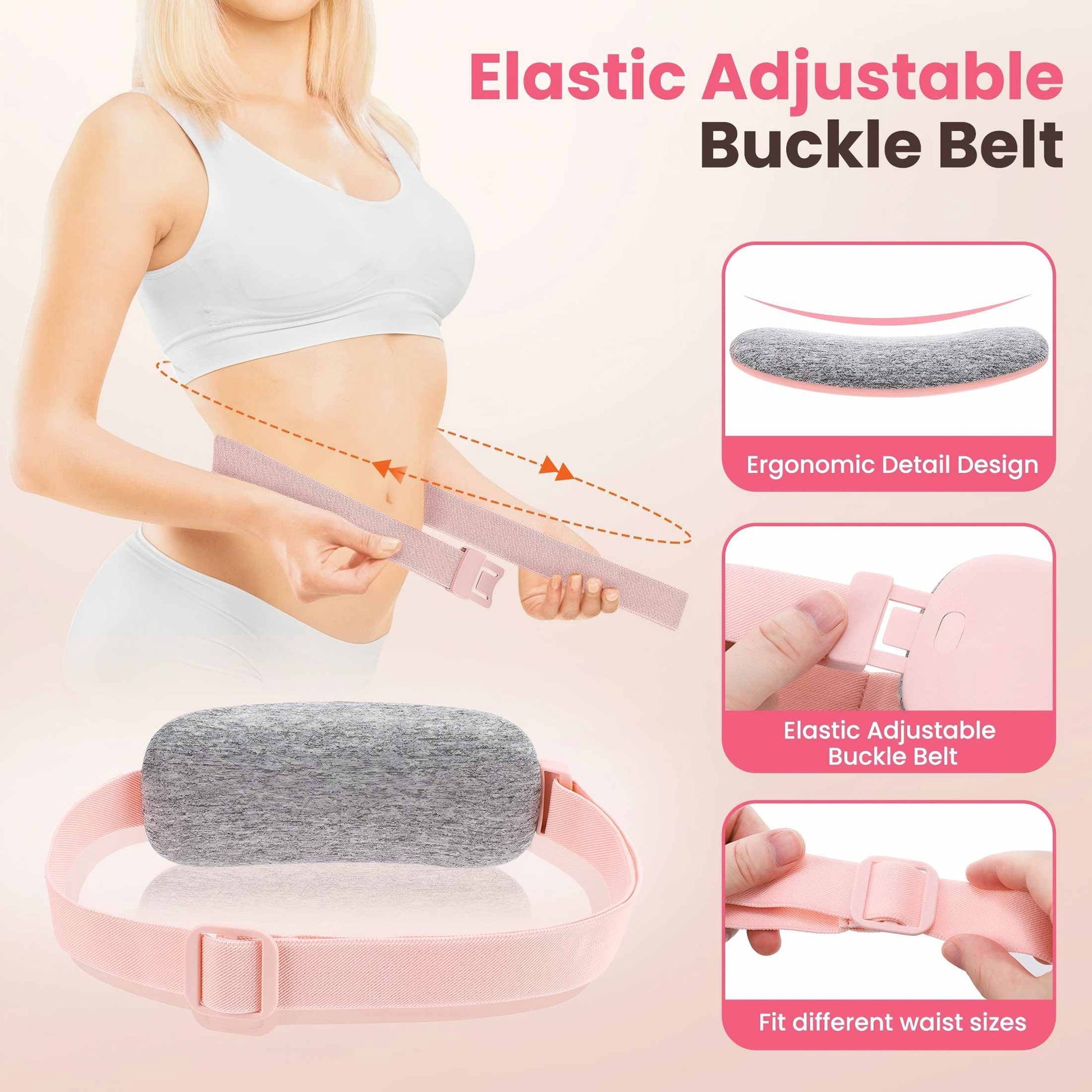 Cordless Heating Pad for Period Cramps & Menstrual, 5 Heat Levels, 4 Massage Modes, Portable Abdominal Belt with Ntc Safe Temperature Control, 15/30 Min Auto Timer