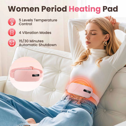 Cordless Heating Pad for Period Cramps & Menstrual, 5 Heat Levels, 4 Massage Modes, Portable Abdominal Belt with Ntc Safe Temperature Control, 15/30 Min Auto Timer